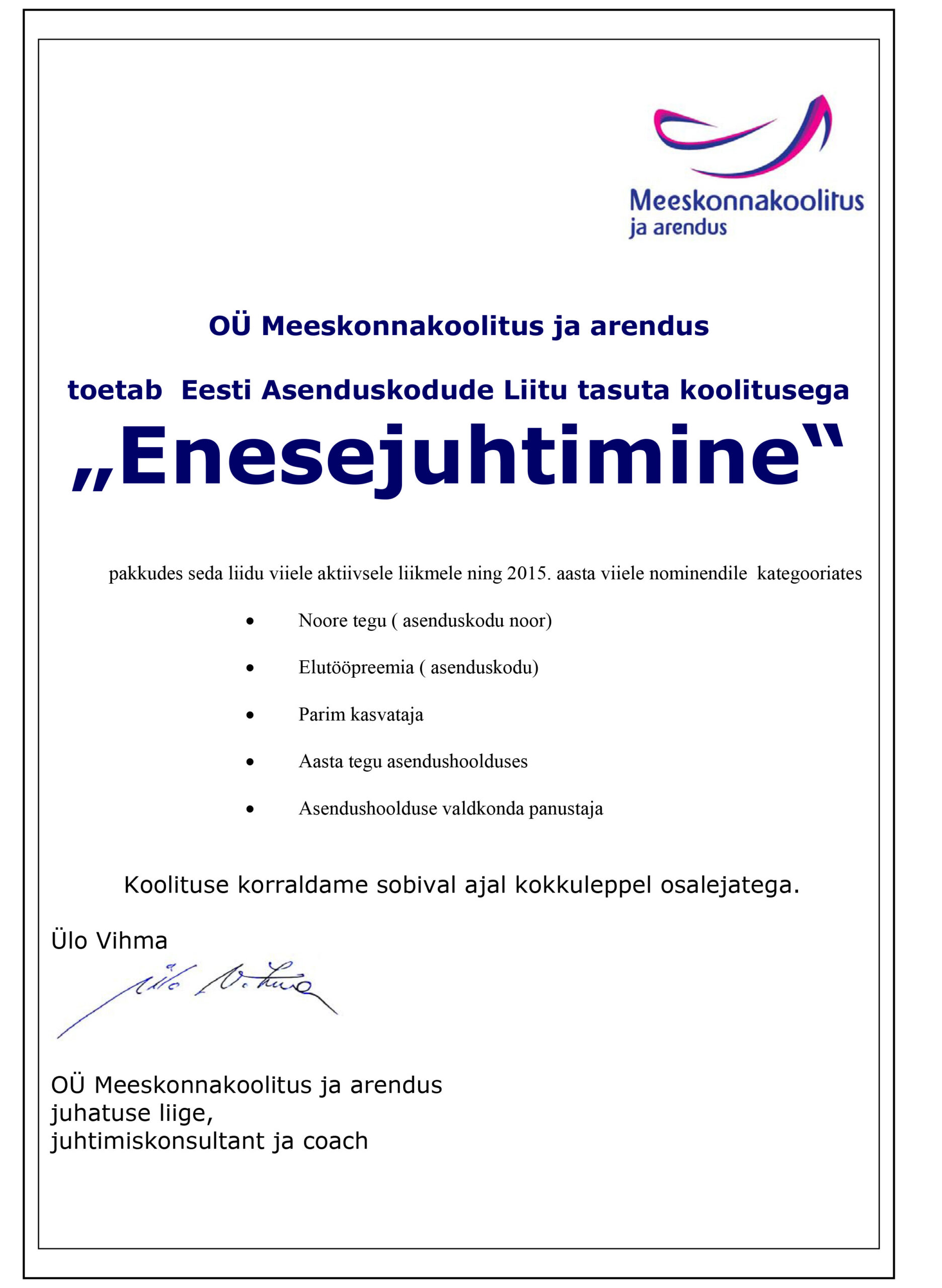 Tasuta koolitus Asenduskodude Liidule